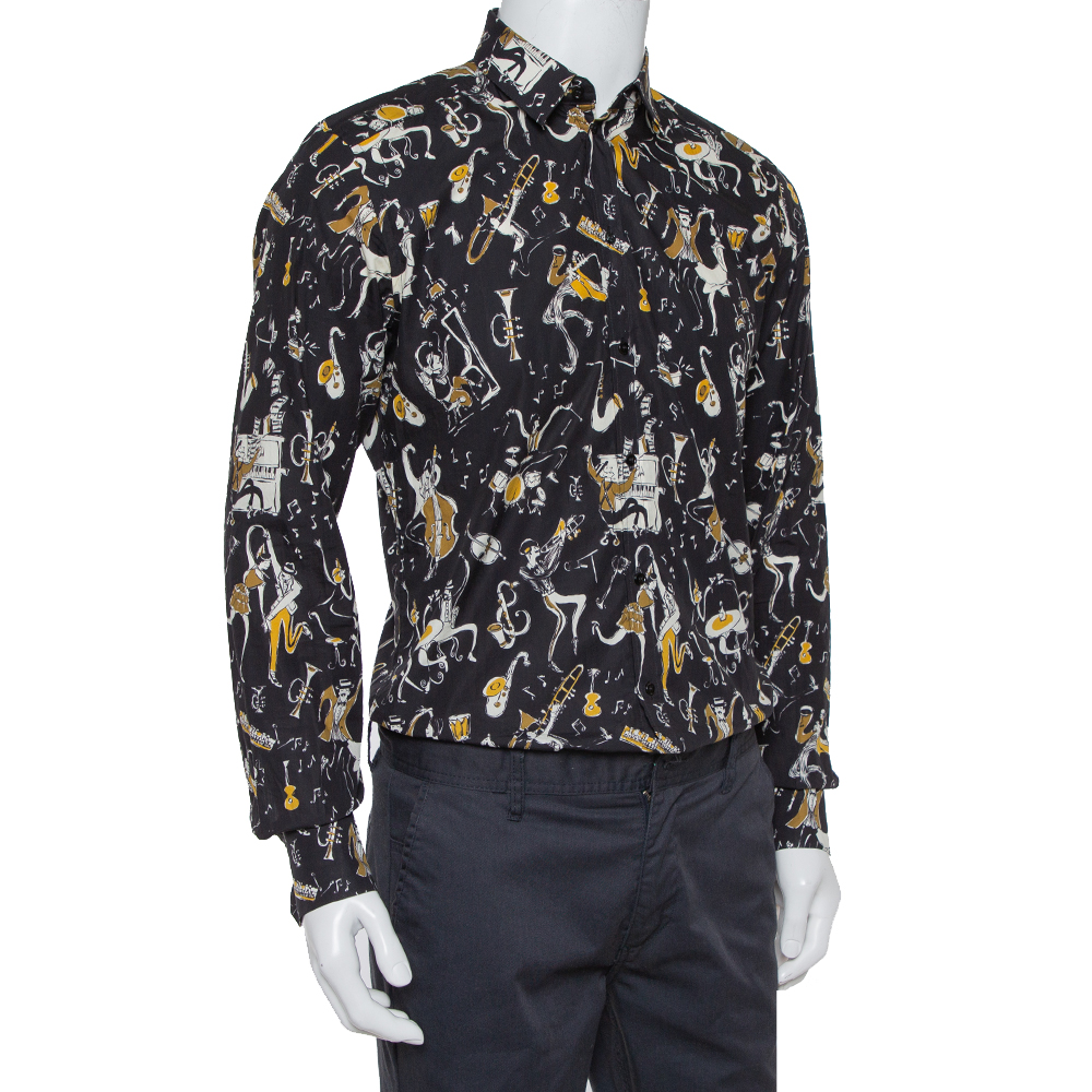 

Dolce & Gabbana Gold Black Jazz Club Print Cotton Shirt