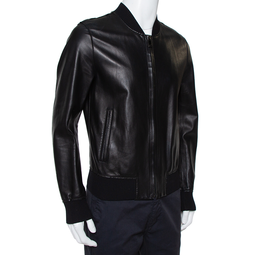 

Dolce & Gabbana Black Leather Zipper Front Jacket