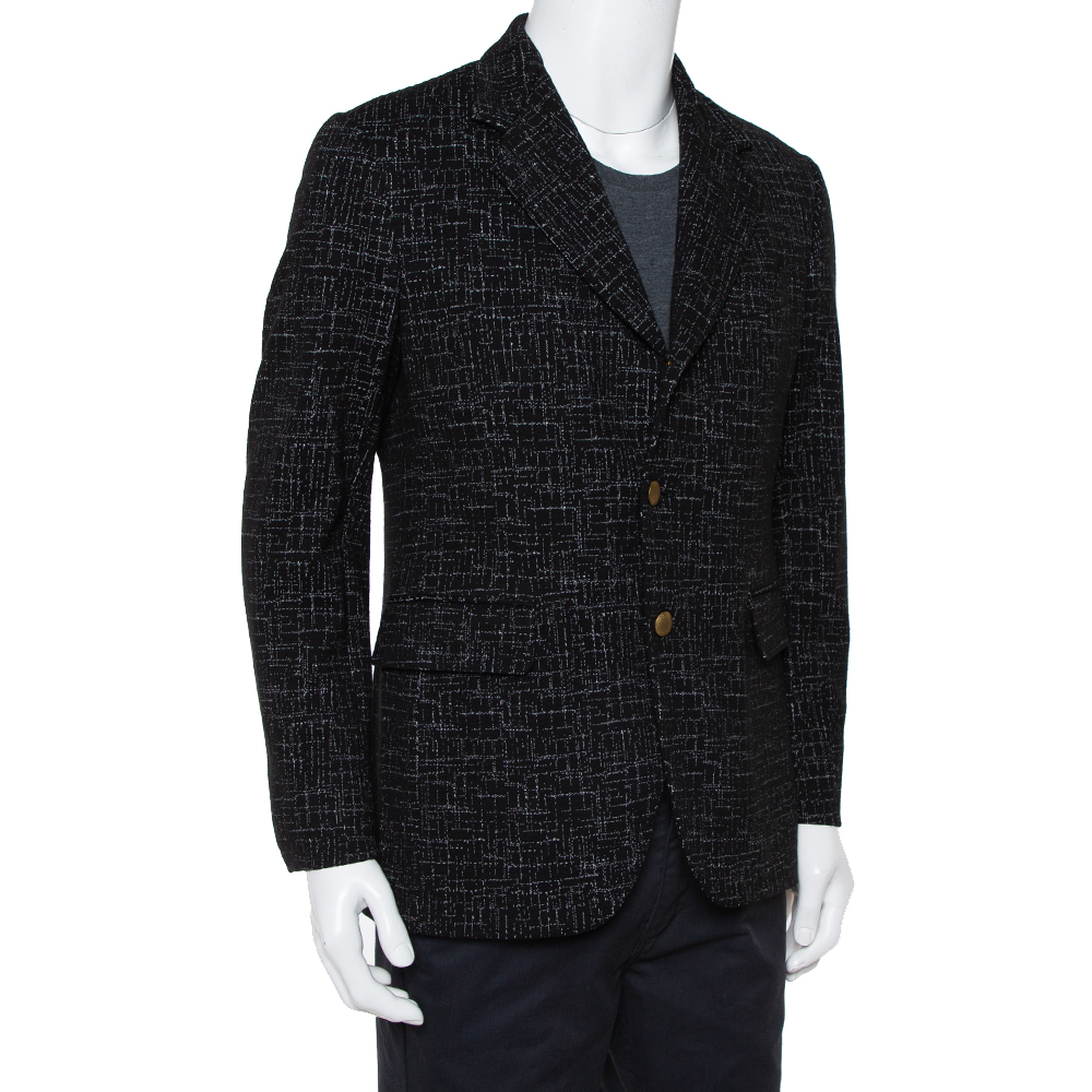 

Dolce & Gabbana Black Abstract Printed Wool Button Front Tailored Blazer