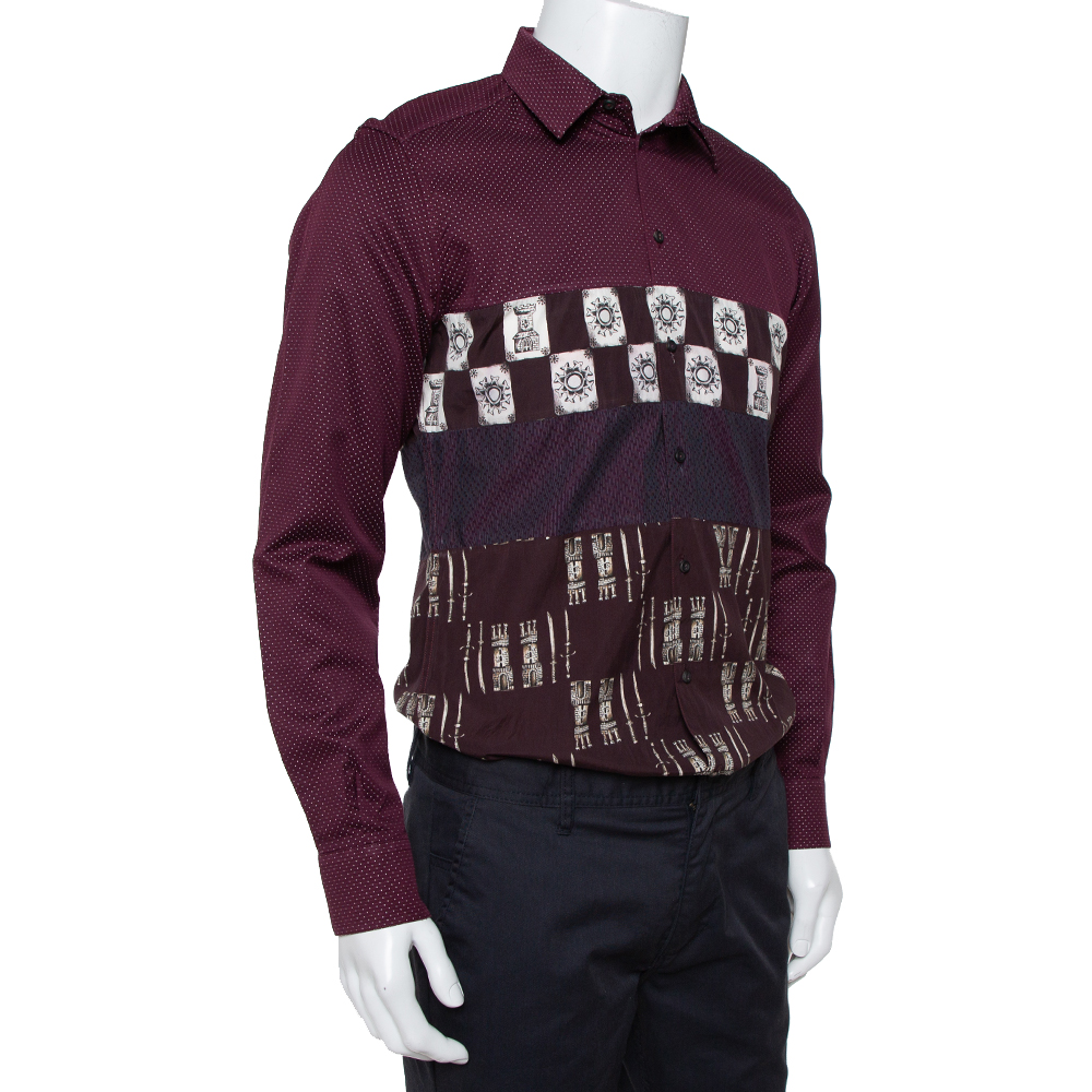 

Dolce & Gabbana Wine Red Armour Printed Cotton Button Front Shirt