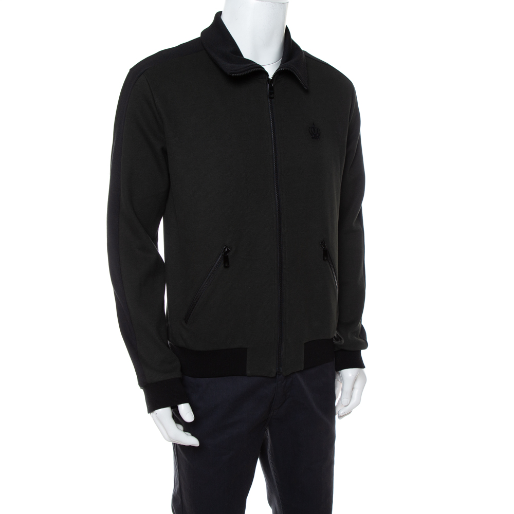 

Dolce & Gabbana Dark Green Knit Contrast Trim Detail Zipper Front Jacket