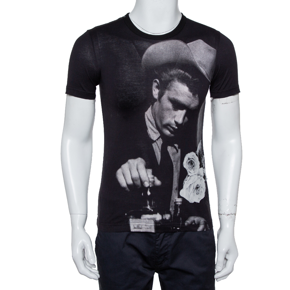 Pre-owned Dolce & Gabbana Black Cotton James Dean Printed Crewneck T-shirt Xs