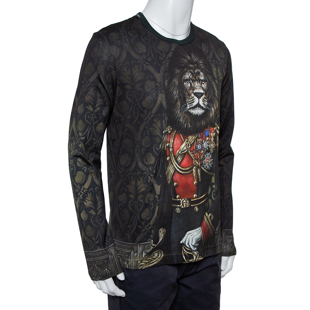 

Dolce & Gabbana Black Heraldic Sicilia Printed Cotton Long Sleeve Crewneck T-Shirt