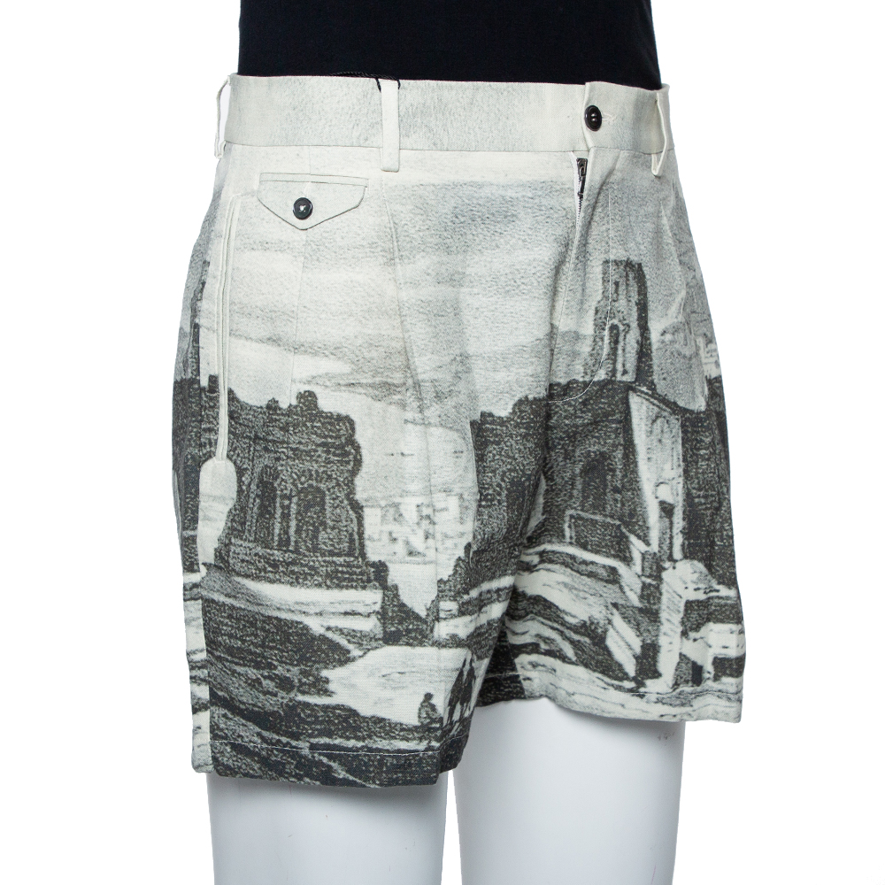 

Dolce & Gabbana Green Roman Ruins Printed Cotton Pleated Shorts
