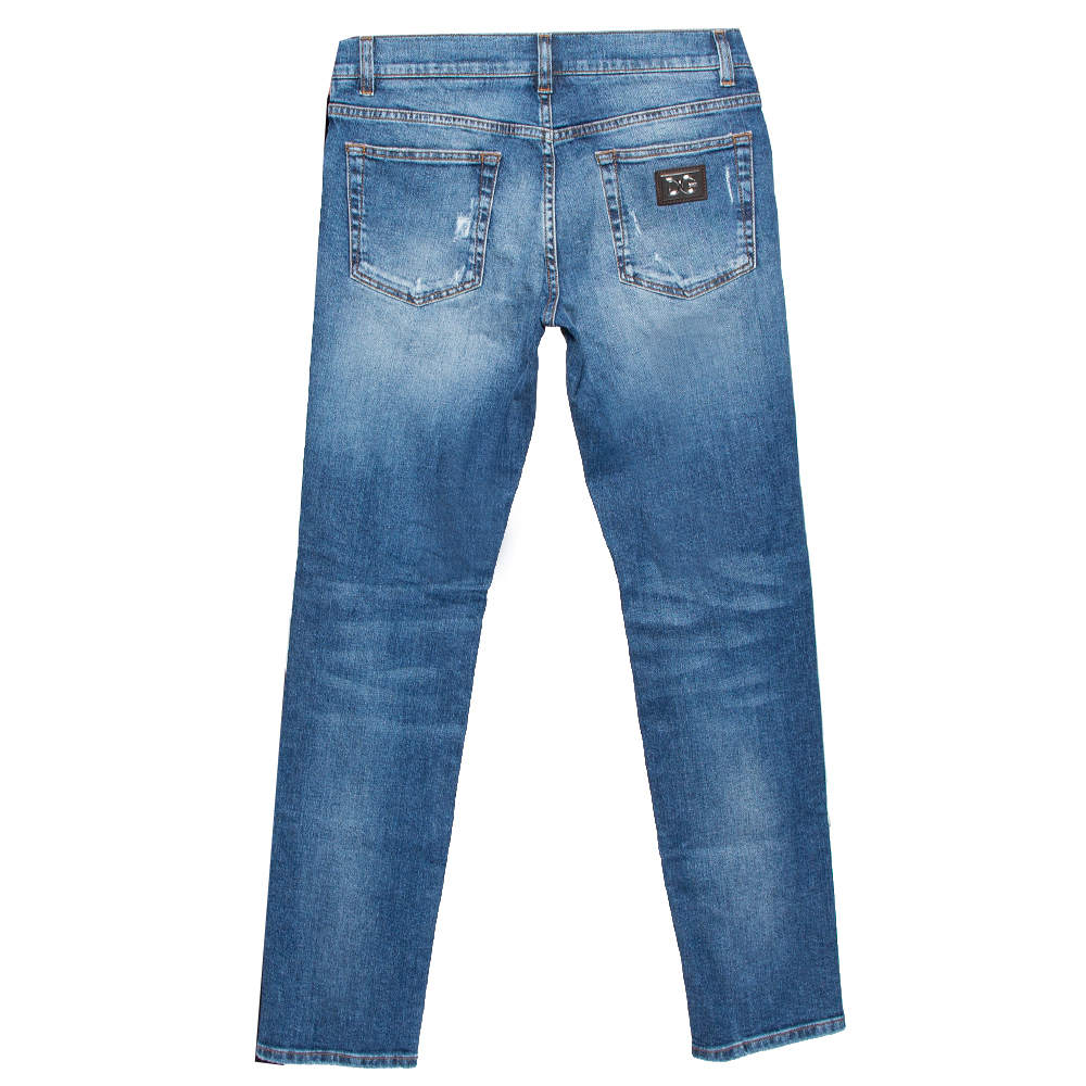 

Dolce & Gabbana Navy Blue Faded Denim Distressed Comfort Jeans