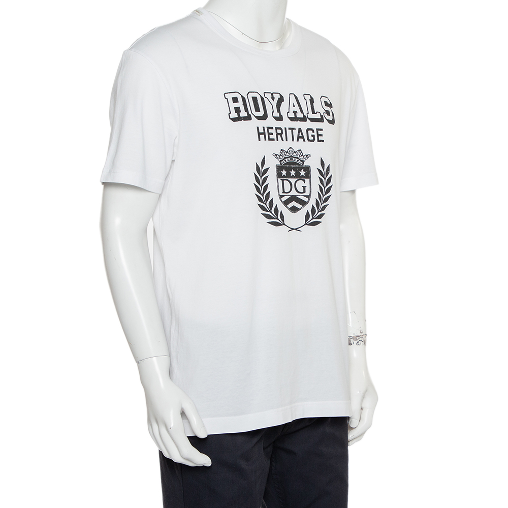 

Dolce & Gabbana White Cotton Royals Heritage Print Crewneck T-Shirt