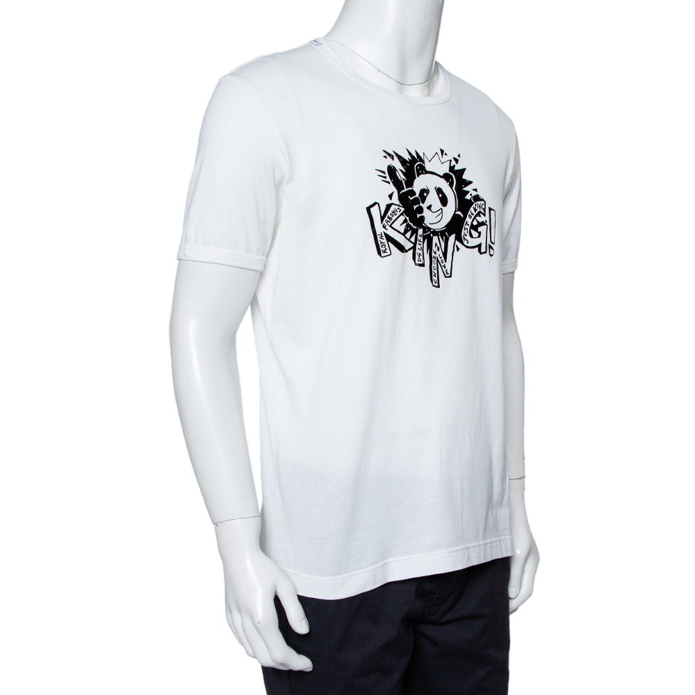 

Dolce & Gabbana White Cotton Panda King Printed Crewneck T-Shirt