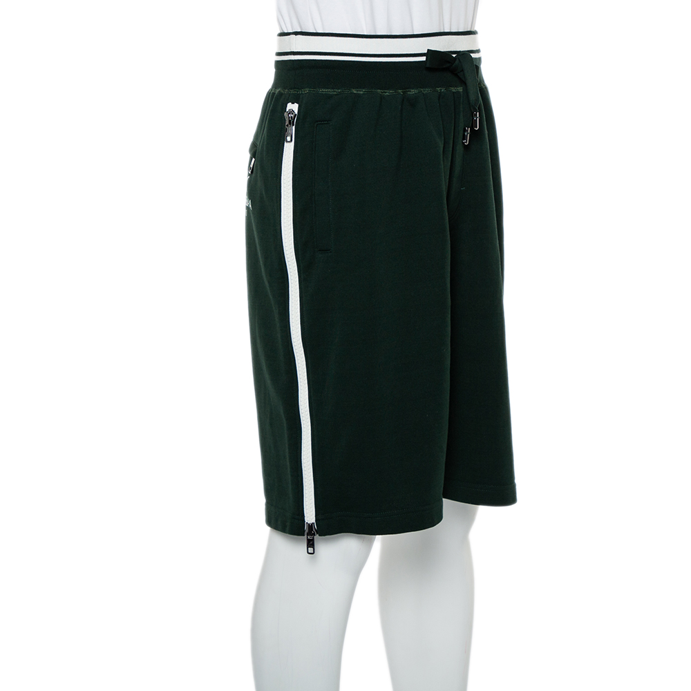 

Dolce & Gabbana Green Cotton Knit Side Zipper Detail Bermuda Shorts