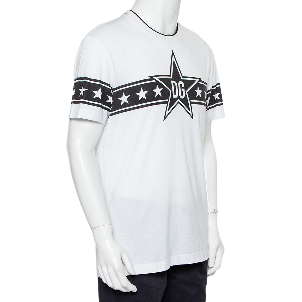 

Dolce & Gabbana White Cotton DG Stars Millennials Crewneck T-Shirt