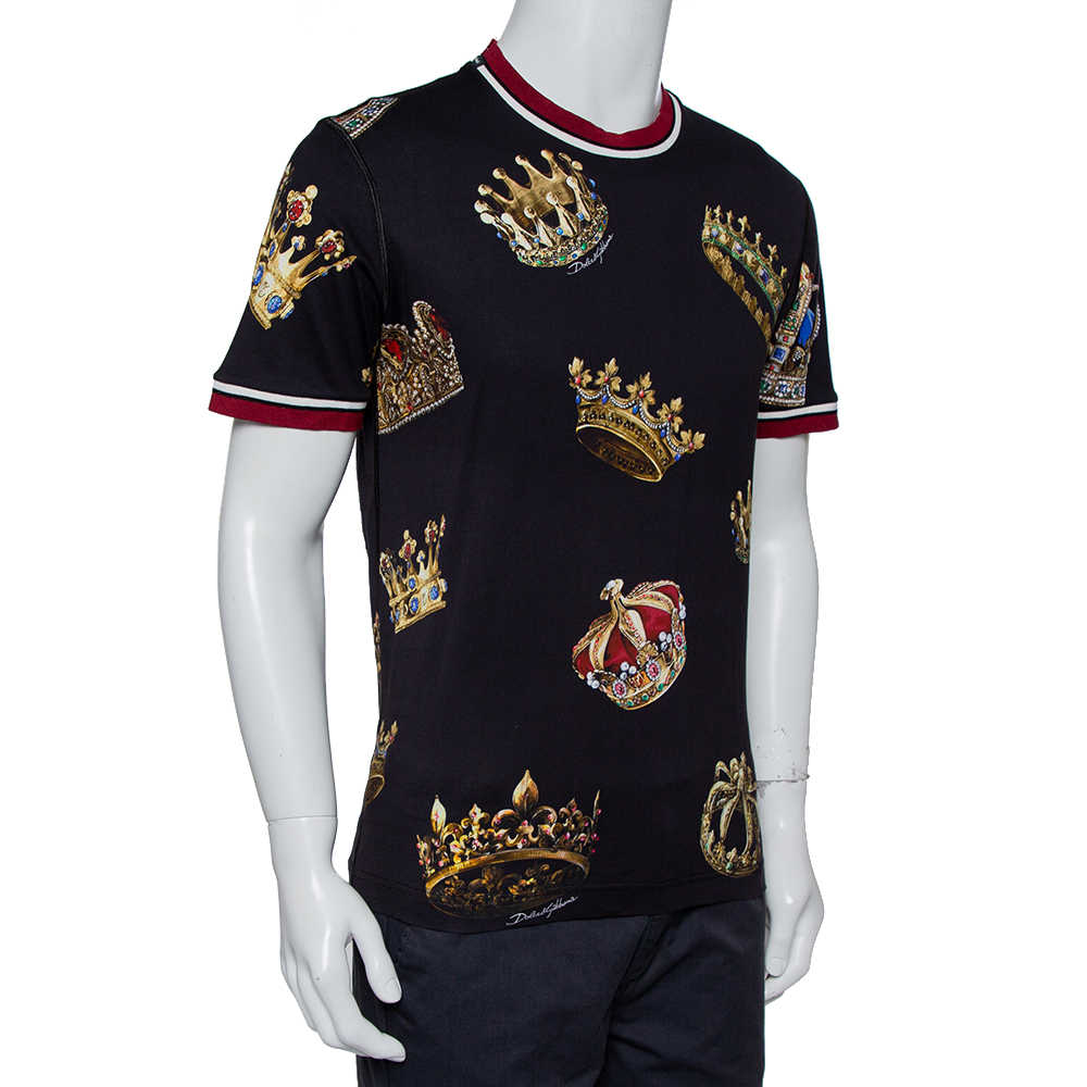 

Dolce & Gabbana Black Crown Print Cotton Short Sleeve T-Shirt