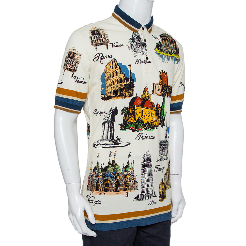 

Dolce & Gabbana Multicolor Italy Tour Print Polo T-Shirt