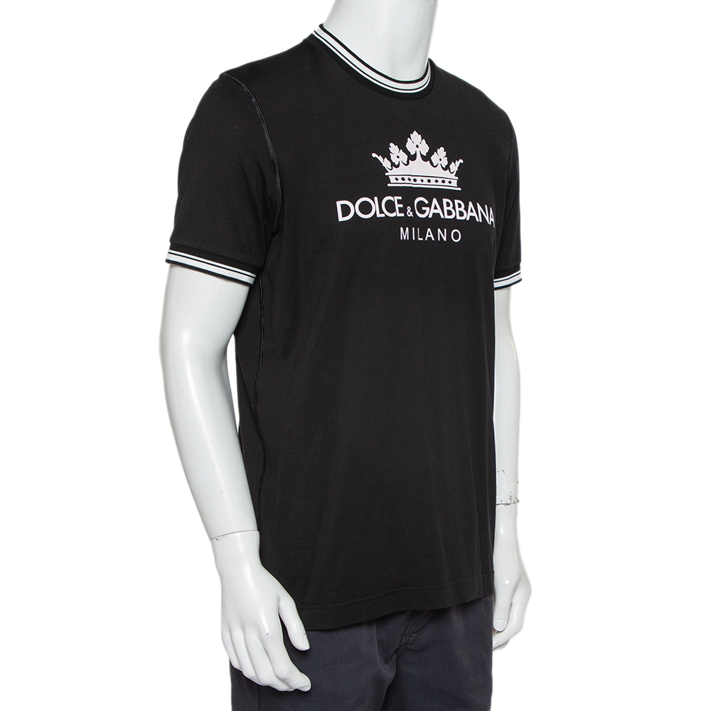

Dolce & Gabbana Black Logo Print Cotton Millennials Crewneck T-Shirt