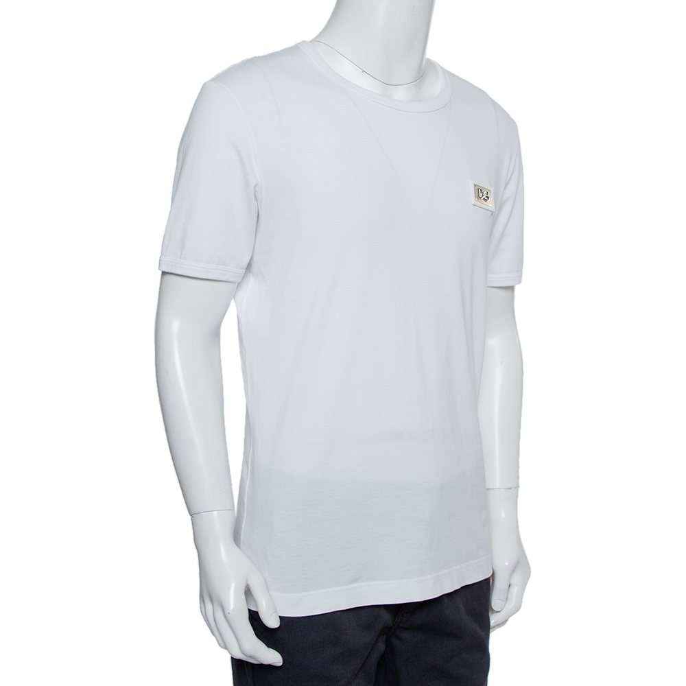 

Dolce & Gabbana White Logo Patch Cotton Crewneck T-Shirt