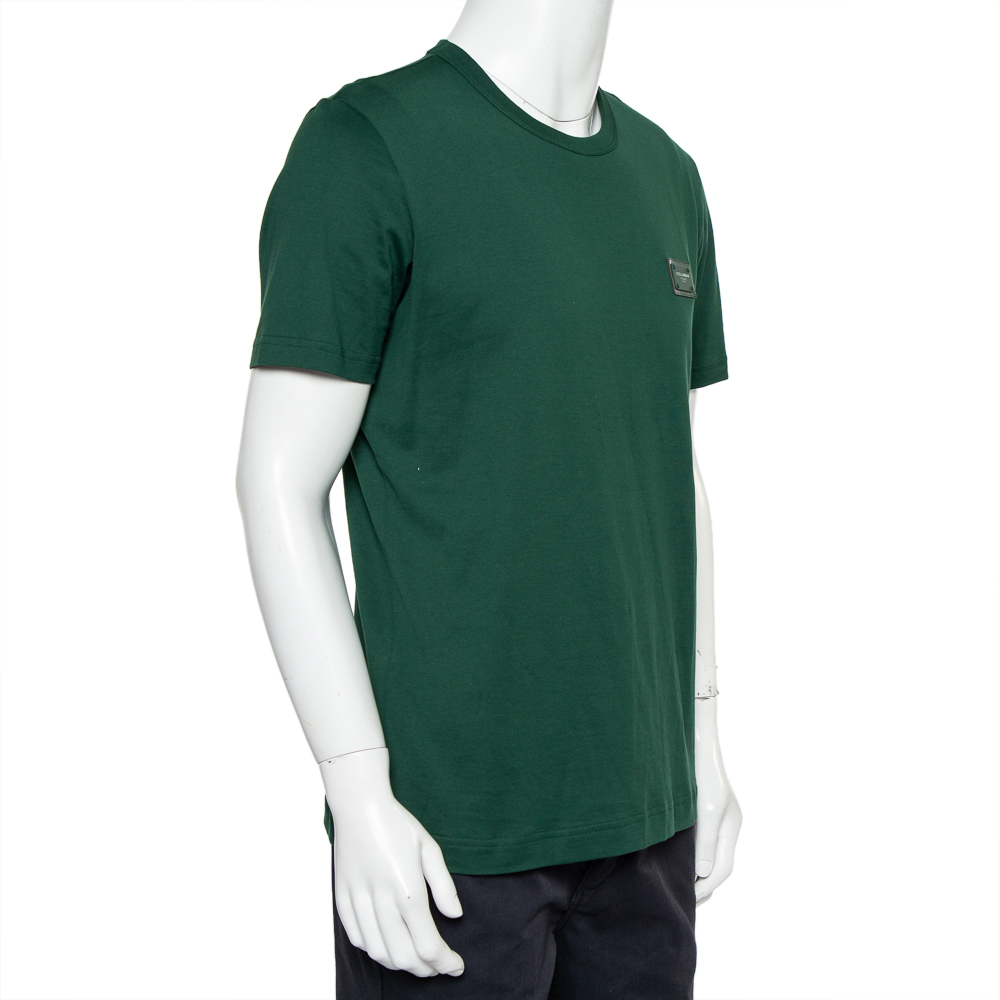 

Dolce & Gabbana Green Logo Patch Cotton Crewneck T-Shirt