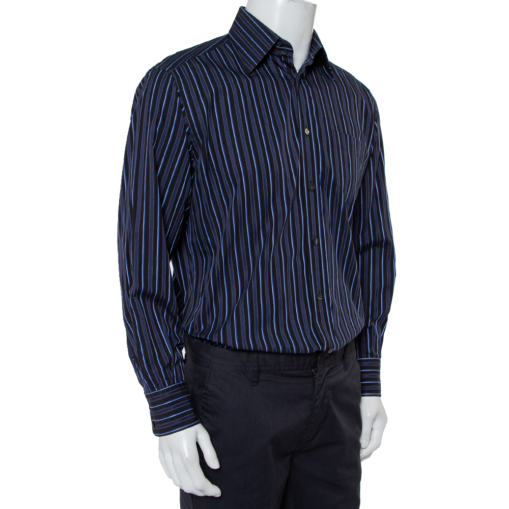 

Dolce & Gabbana Navy Blue Striped Cotton Button Front Oversized Shirt