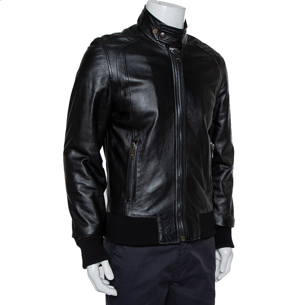

Dolce & Gabbana Black Lamb Leather Zip Front Jacket