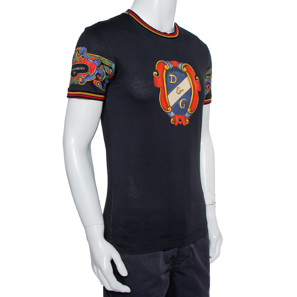 

Dolce & Gabbana Black Heraldic Printed Cotton Crewneck T-Shirt