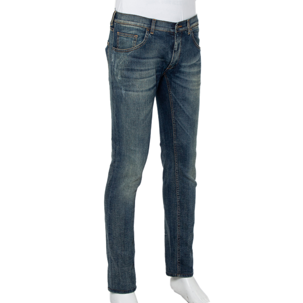 

Dolce & Gabbana Blue Light Wash Denim Distressed Jeans, Navy blue