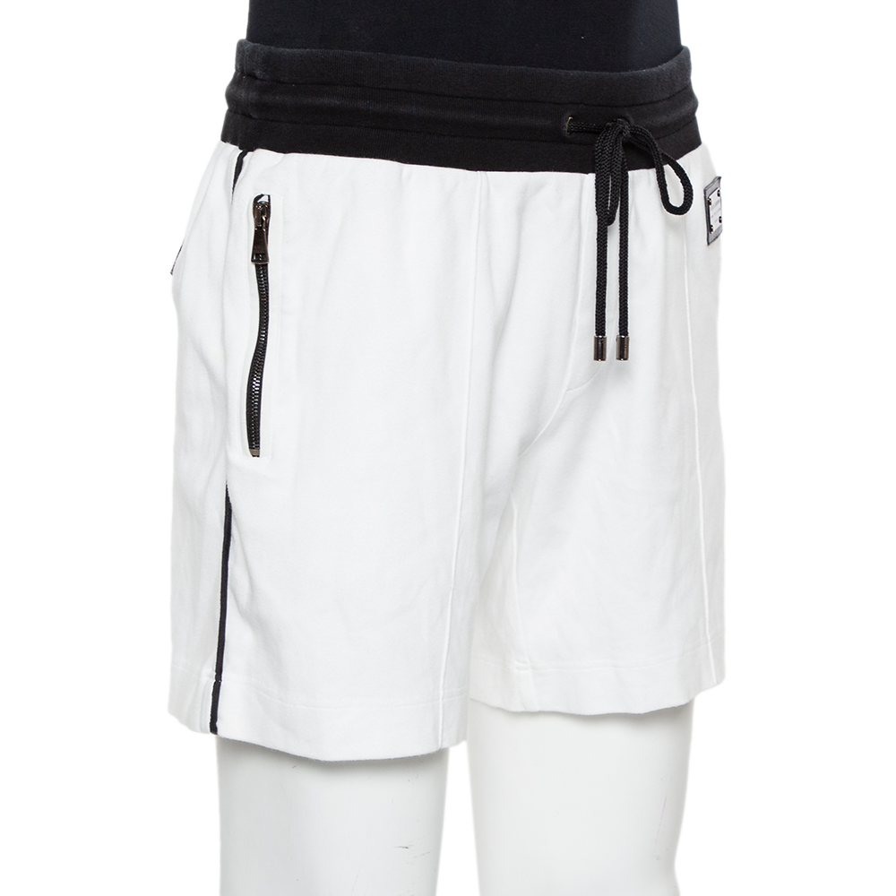 

Dolce & Gabbana White Cotton Contrast Waist Detail Shorts