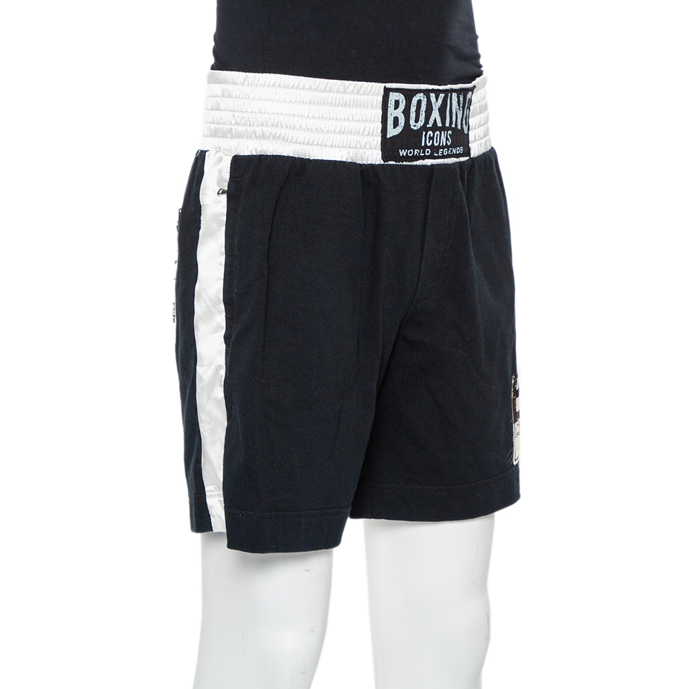 

Dolce & Gabbana Black Boxing Icons Patched Contrast Waist Detail Shorts
