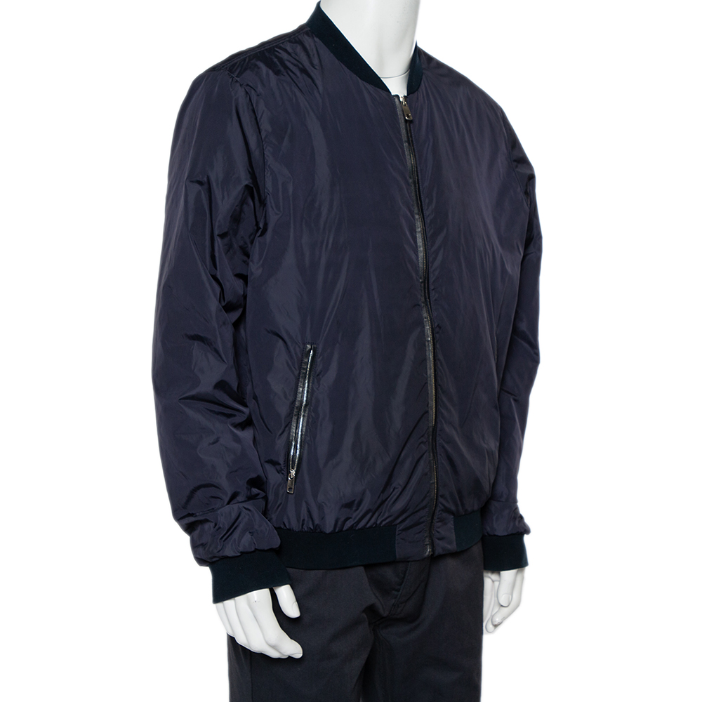 

Dolce & Gabbana Navy Blue Synthetic Zip Front Bomber Jacket