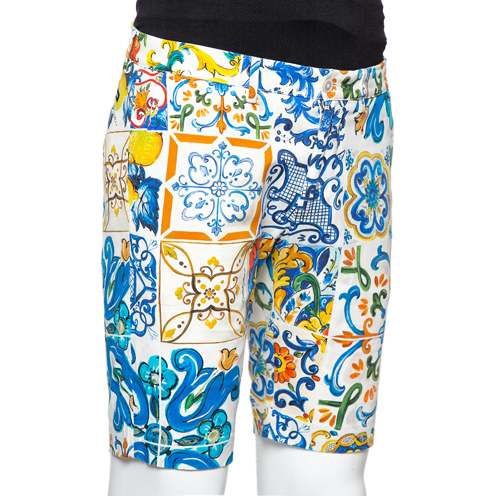 

Dolce & Gabbana Multicolor Siciliano Printed Cotton Fitted Shorts