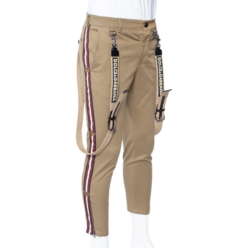 

Dolce & Gabbana Beige Cotton Twill Suspender Detail Trousers