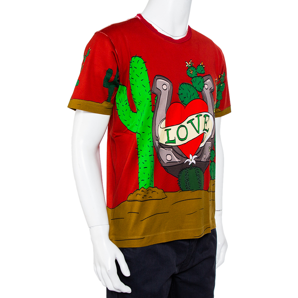 

Dolce & Gabbana Red Cactus & Love Printed Crewneck T-Shirt