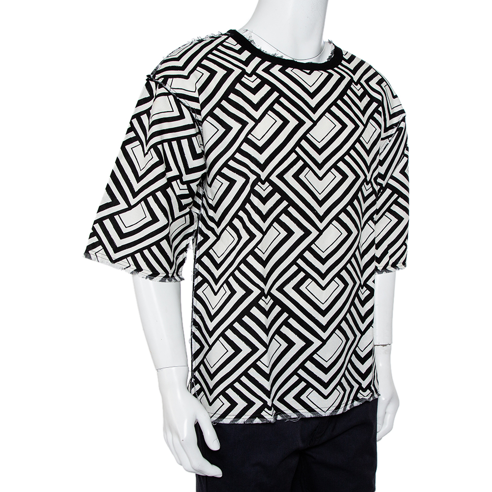 

Dolce & Gabbana Monochrome Geometric Printed Cotton & Linen Oversized T-Shirt, White