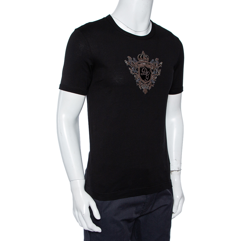 

Dolce & Gabbana Black Cotton Logo Embellished Crewneck T-Shirt