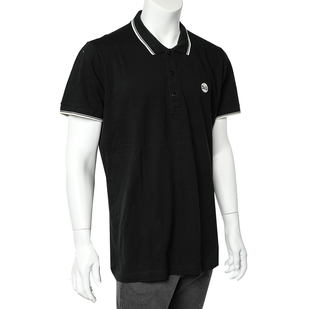 

Dolce & Gabbana Black Logo Embroidered Cotton Pique Polo T-Shirt 3XL