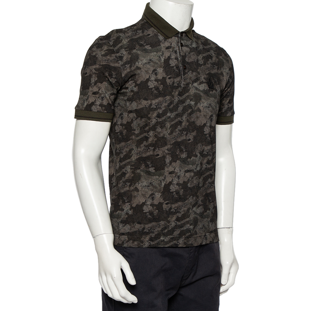 

Dolce & Gabbana Green Pixel Camouflage Printed Cotton Pique Polo T-Shirt