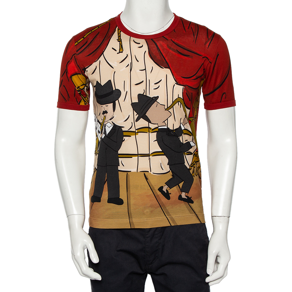 Click to view more detailed imagery on our partner's website Pre-owned Dolce & Gabbana Red Musical Printed Cotton Crewneck T-shirt S