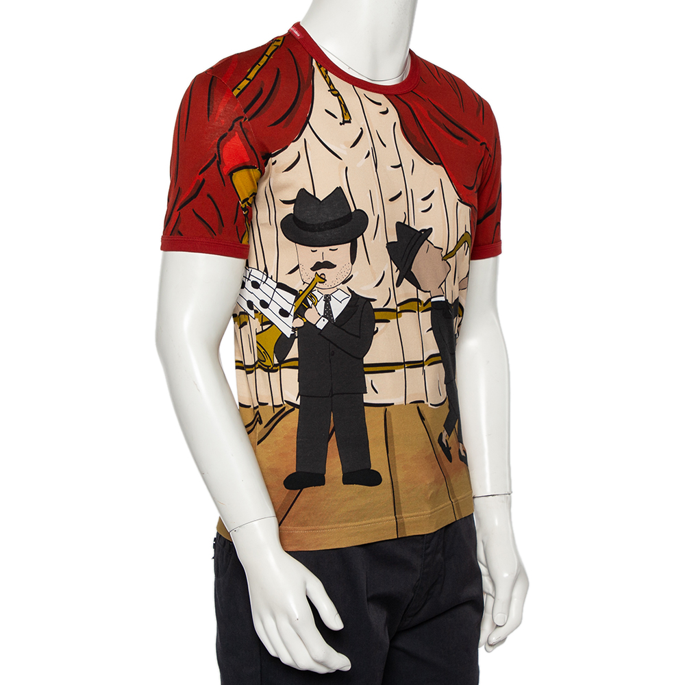 

Dolce & Gabbana Red Musical Printed Cotton Crewneck T-Shirt