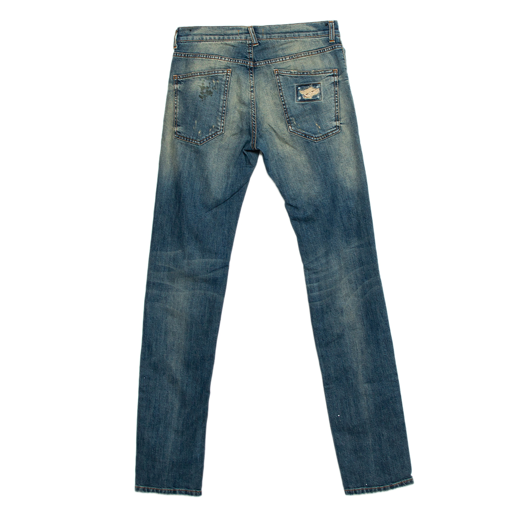 

Dolce & Gabbana Blue Denim 14 Gold Distressed Tapered Jeans