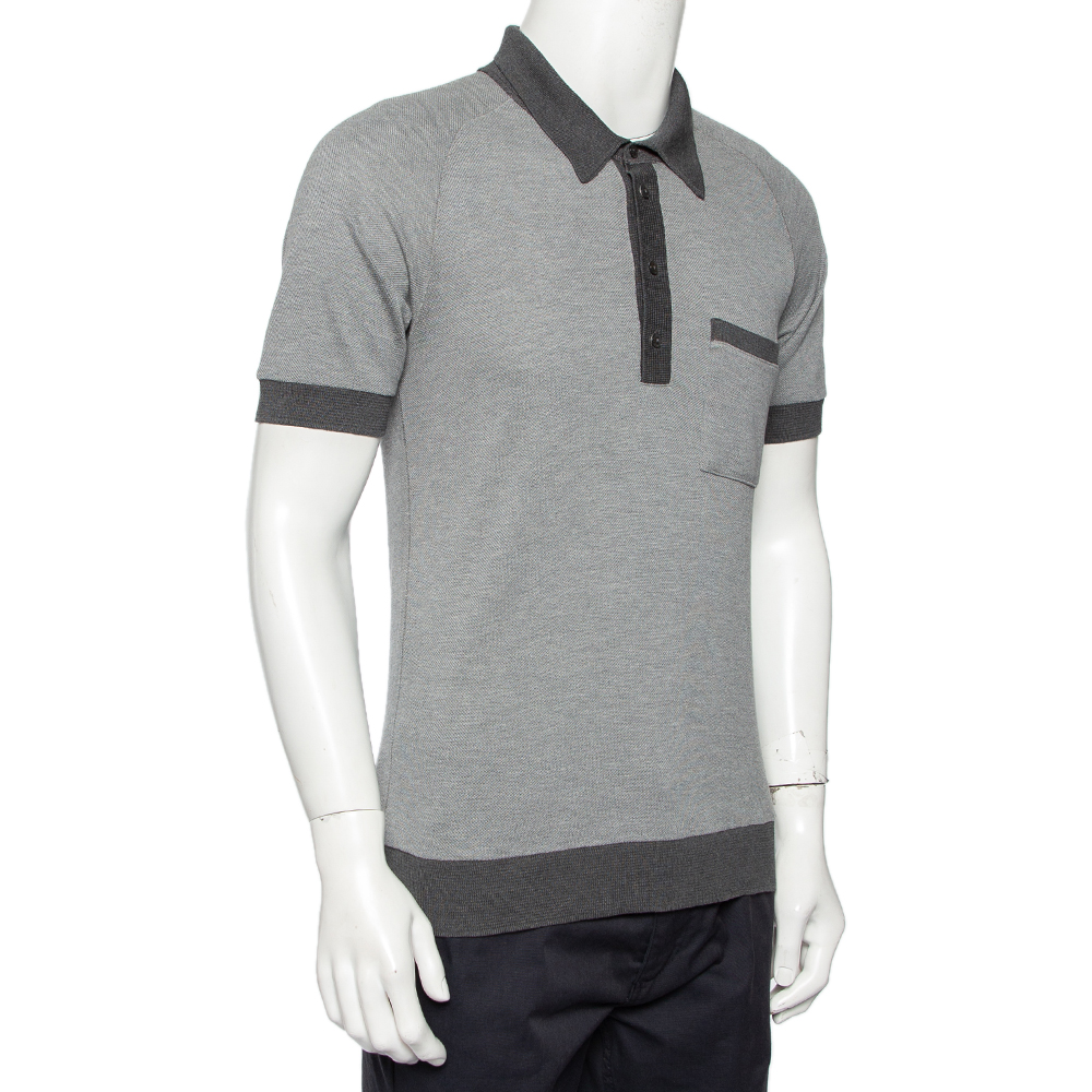 

Dolce & Gabbana Grey Cotton Knit Contrast Trim Polo T-Shirt