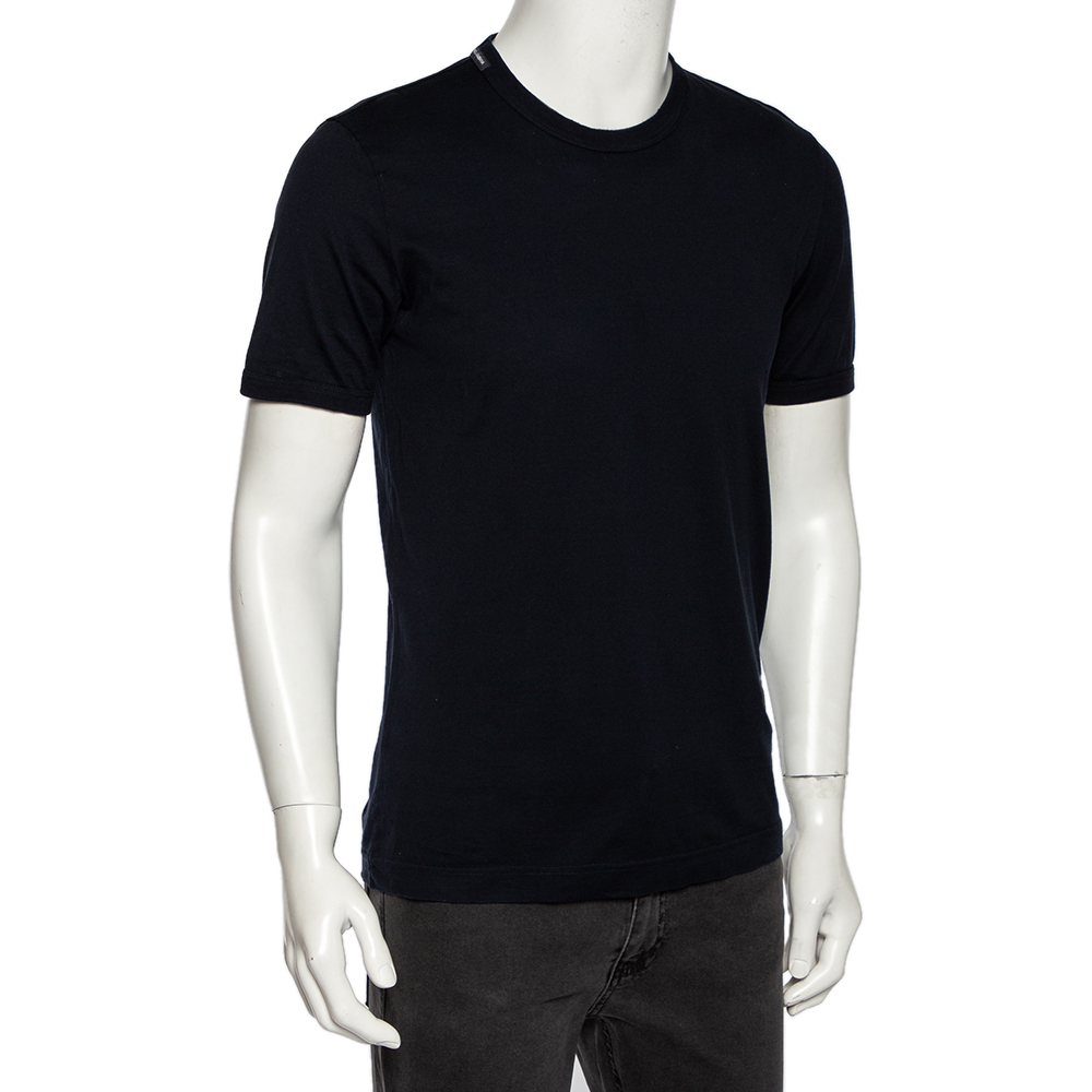 

Dolce & Gabbana Midnight Blue Cotton Knit Crewneck T-Shirt, Navy blue