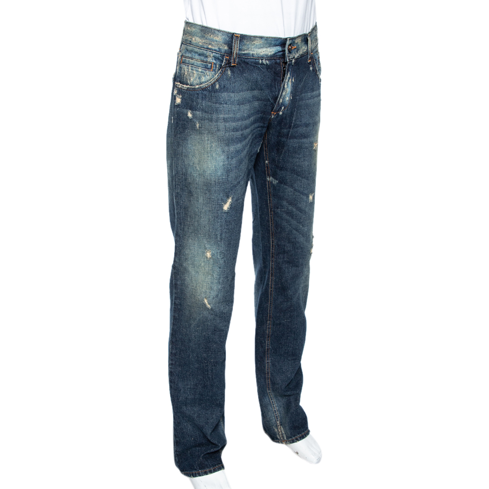 

Dolce & Gabbana Indigo Light Washed Distressed Denim 14 Fit Jeans, Blue
