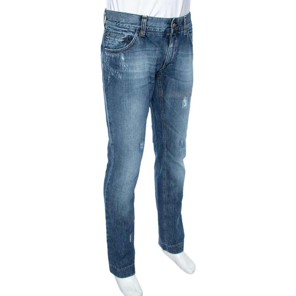 

Dolce & Gabbana Blue Stone Washed Distressed Denim 14 Fit Jeans