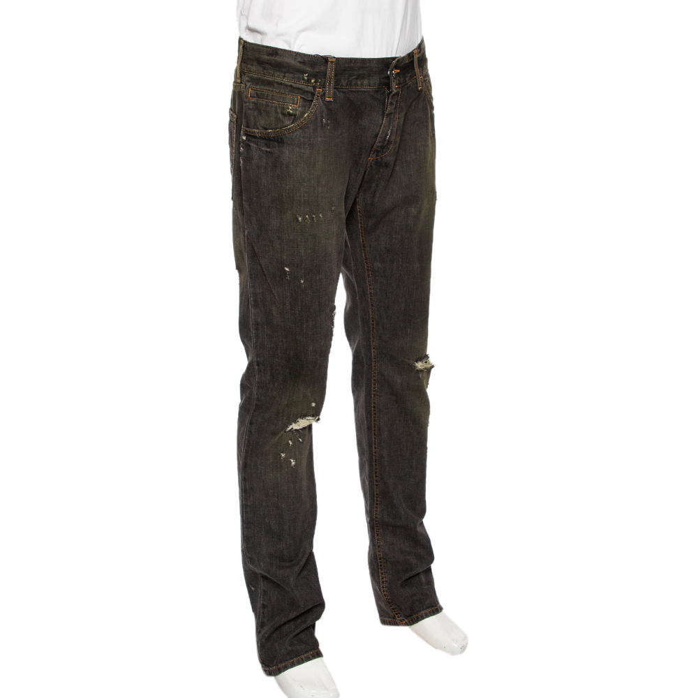 

Dolce & Gabbana Charcoal Grey Muddy Effect Distressed Denim Fit 14 Jeans