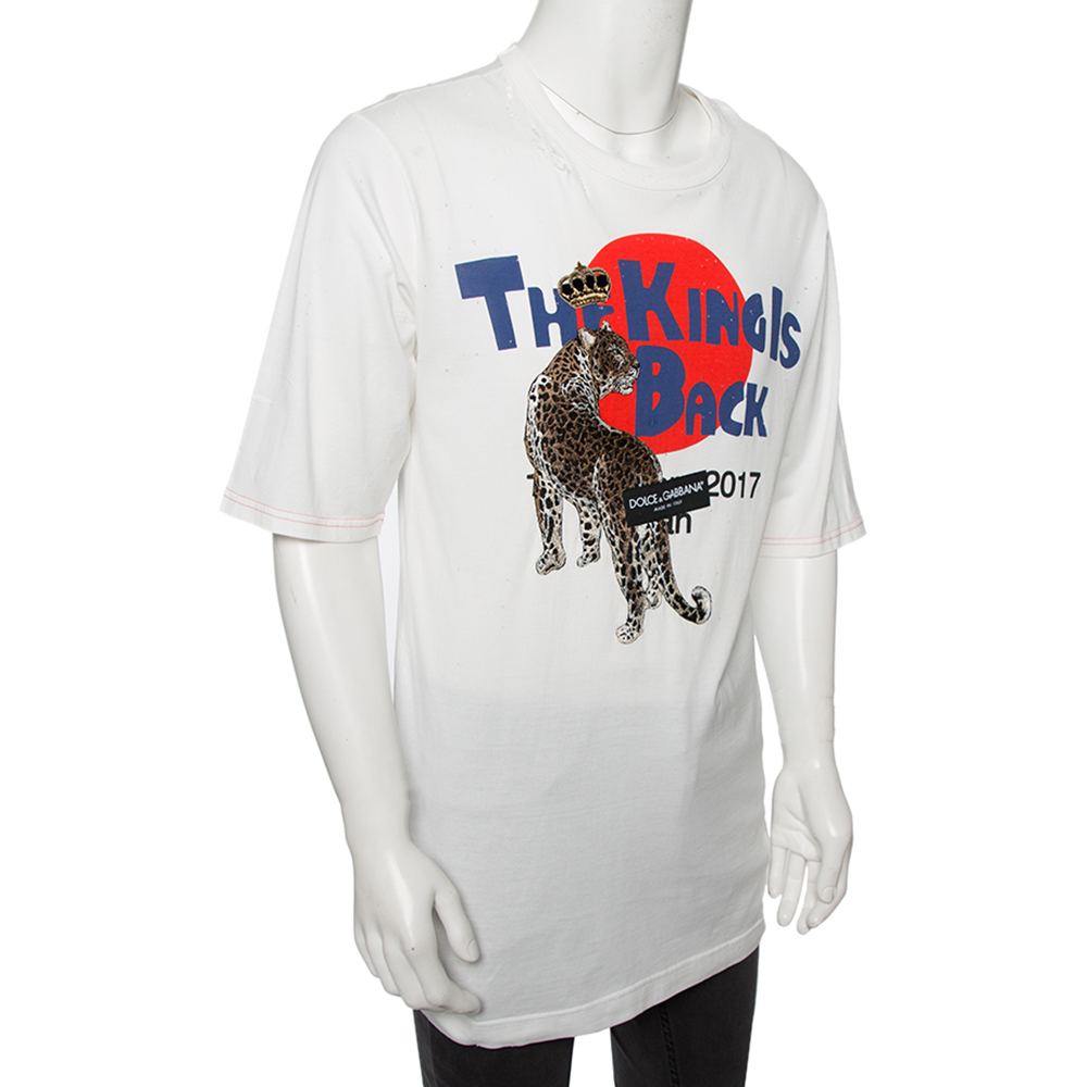 

Dolce & Gabbana White Distressed Cotton King Is Back Printed T-Shirt