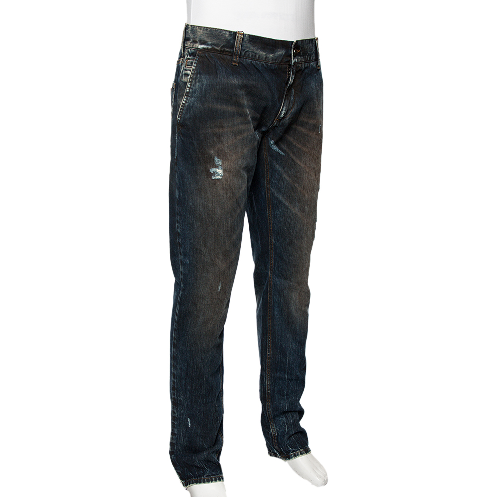 

Dolce & Gabbana Blue Dark Wash Denim Muddy Effect Fit 14 Jeans