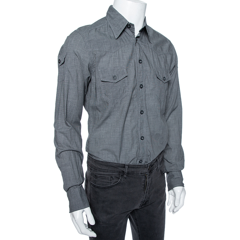 

Dolce & Gabbana Grey Micro Checkered Cotton Sicilia Fit Shirt