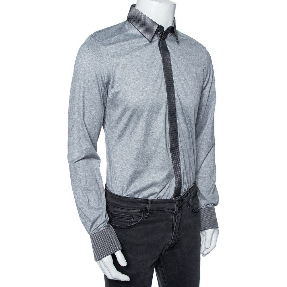 

Dolce & Gabbana Grey Jersey Contrast Collar and Cuff Detail Shirt