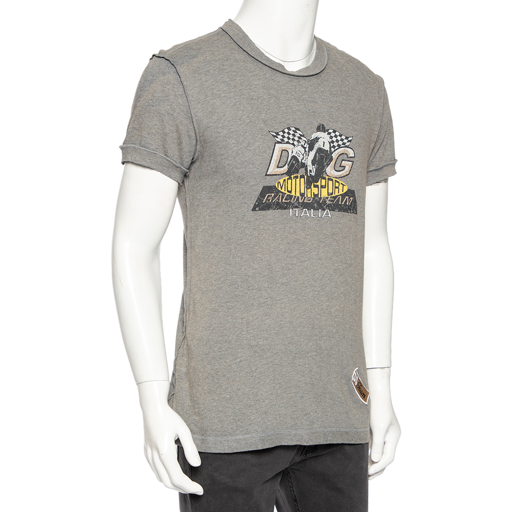 

Dolce & Gabbana Grey Cotton Muddy Effect Printed T-Shirt