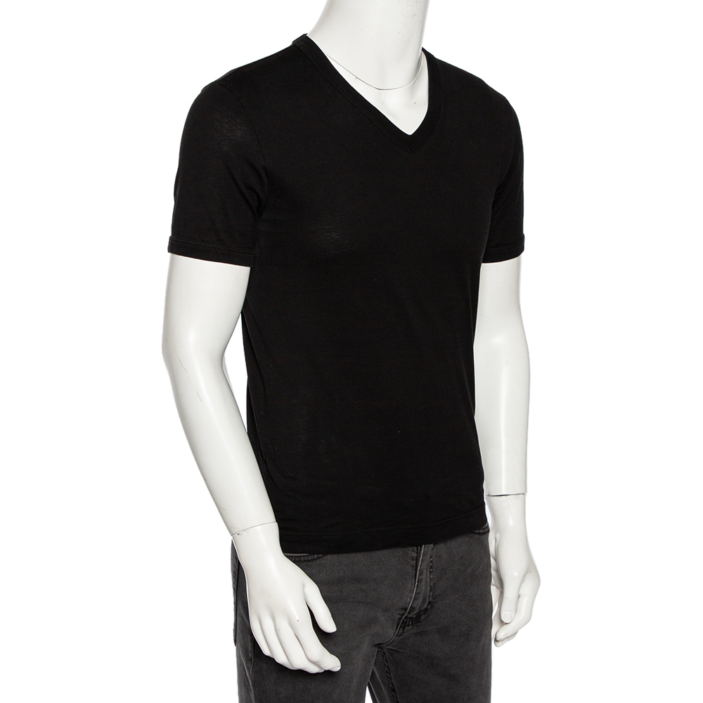 

Dolce & Gabbana Black Cotton Jersey V Neck T-Shirt