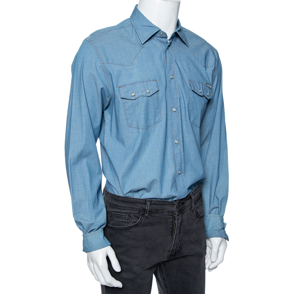 

Dolce & Gabbana Light Blue Cotton Patch Pocket Detail Shirt