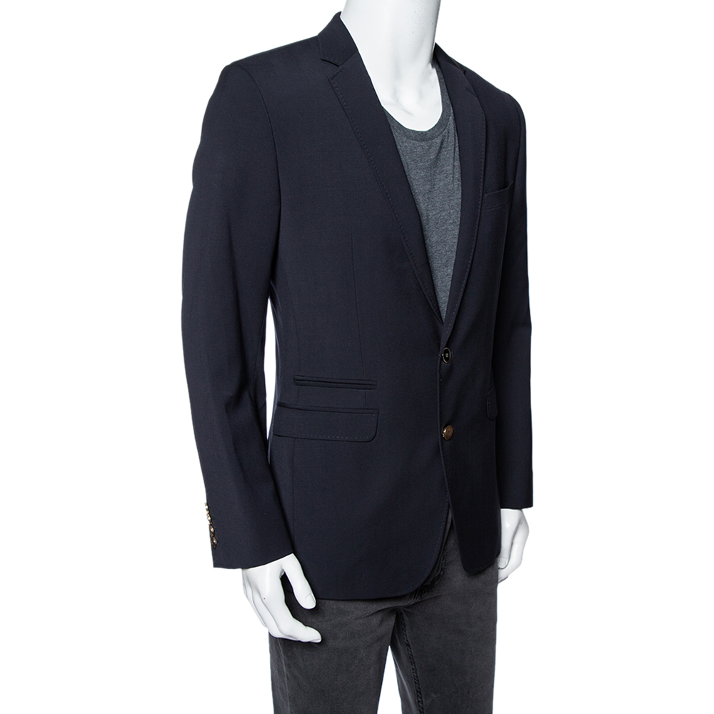 

Dolce & Gabbana Navy Blue Wool Single Breasted Brad Blazer