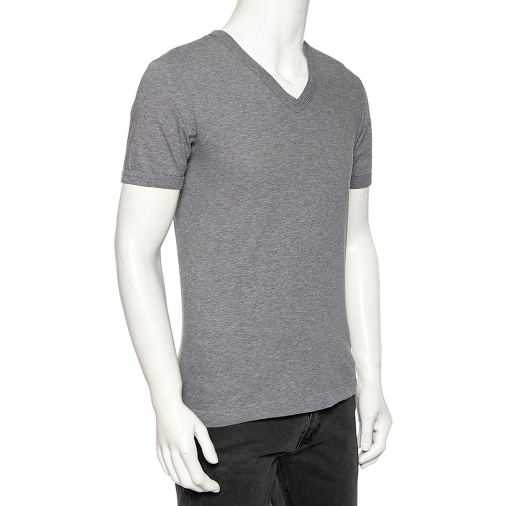 

Dolce & Gabbana Grey Cotton V Neck T-Shirt