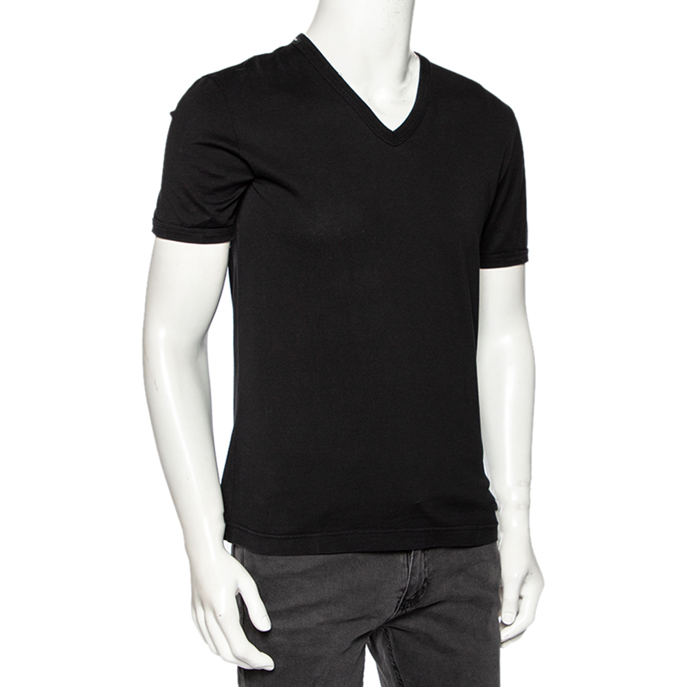 

Dolce & Gabbana Black Cotton V-Neck Short Sleeve T-Shirt